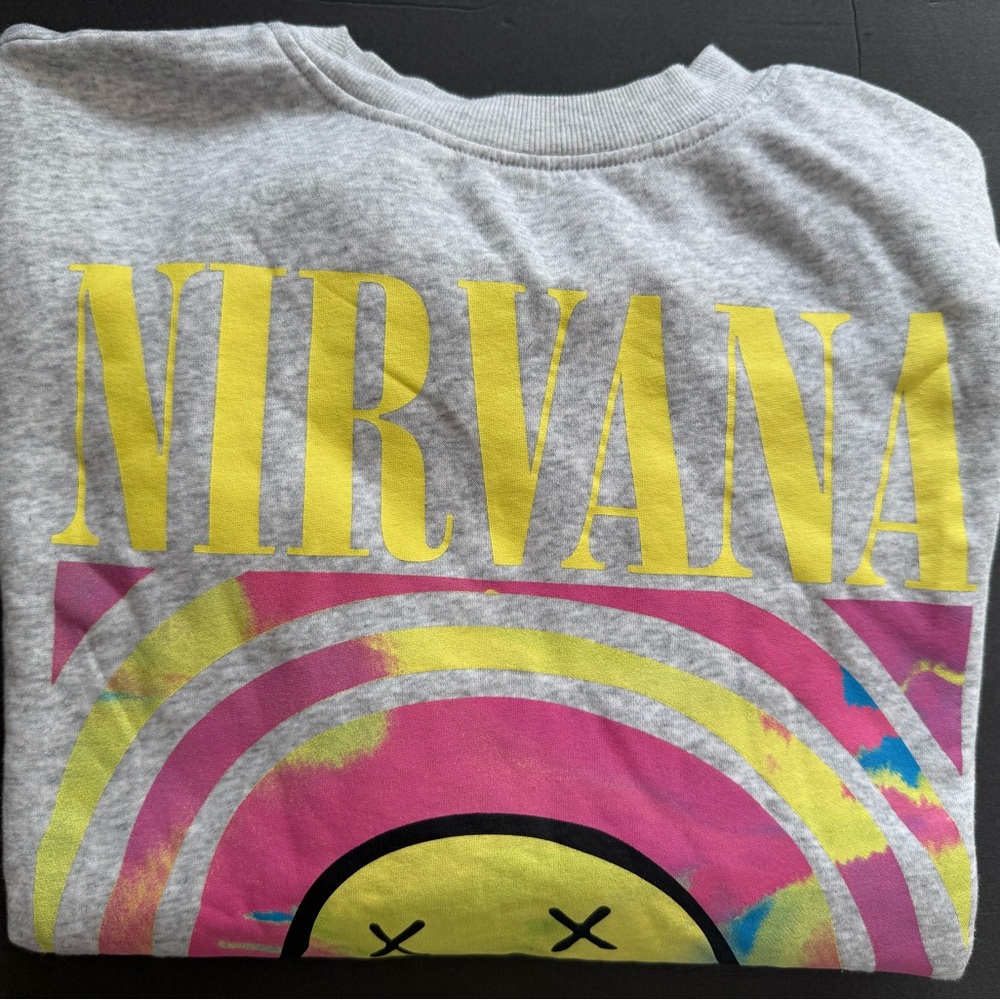 NIRVANA Gray Hoodie with Yellow and Pink Graphics